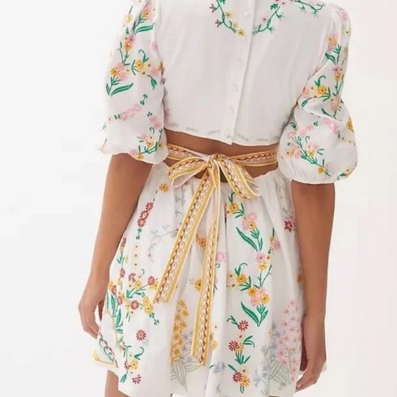 Anthropologie Deep-V Floral Embroidered Mini Dress Size 2XL White - Picture 10 of 13